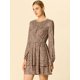 thumbnail image 2 of Vestido de dobladillo con volantes estampado de leopardo Allegra K Manga Larga para Mujeres Marrón Claro M, 2 of 6