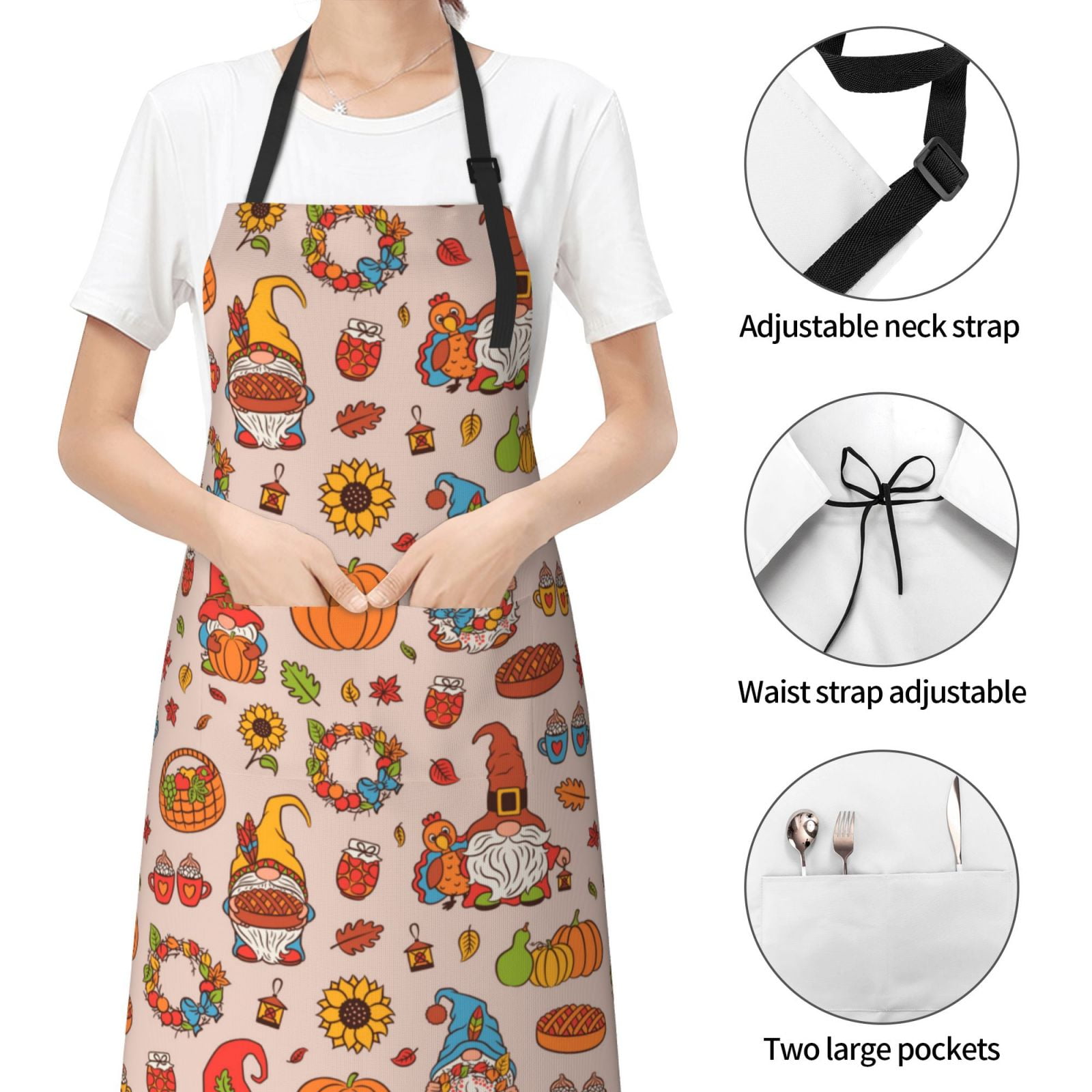 Kdxio Fall Thanksgiving Apron with Pockets Adjustable Kitchen Aprons for Men Women Waterproof Aprons for Cooking,Drawing,Crafting, Baking Household Cleaning