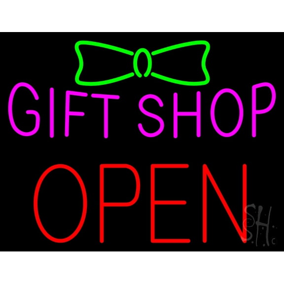 Gift Shop Block Open LED Neon Sign 15 x 19 - inches, Black Square Cut Acrylic Backing, with Dimmer - Bright and Premium built indoor LED Neon Sign for Defence Force.