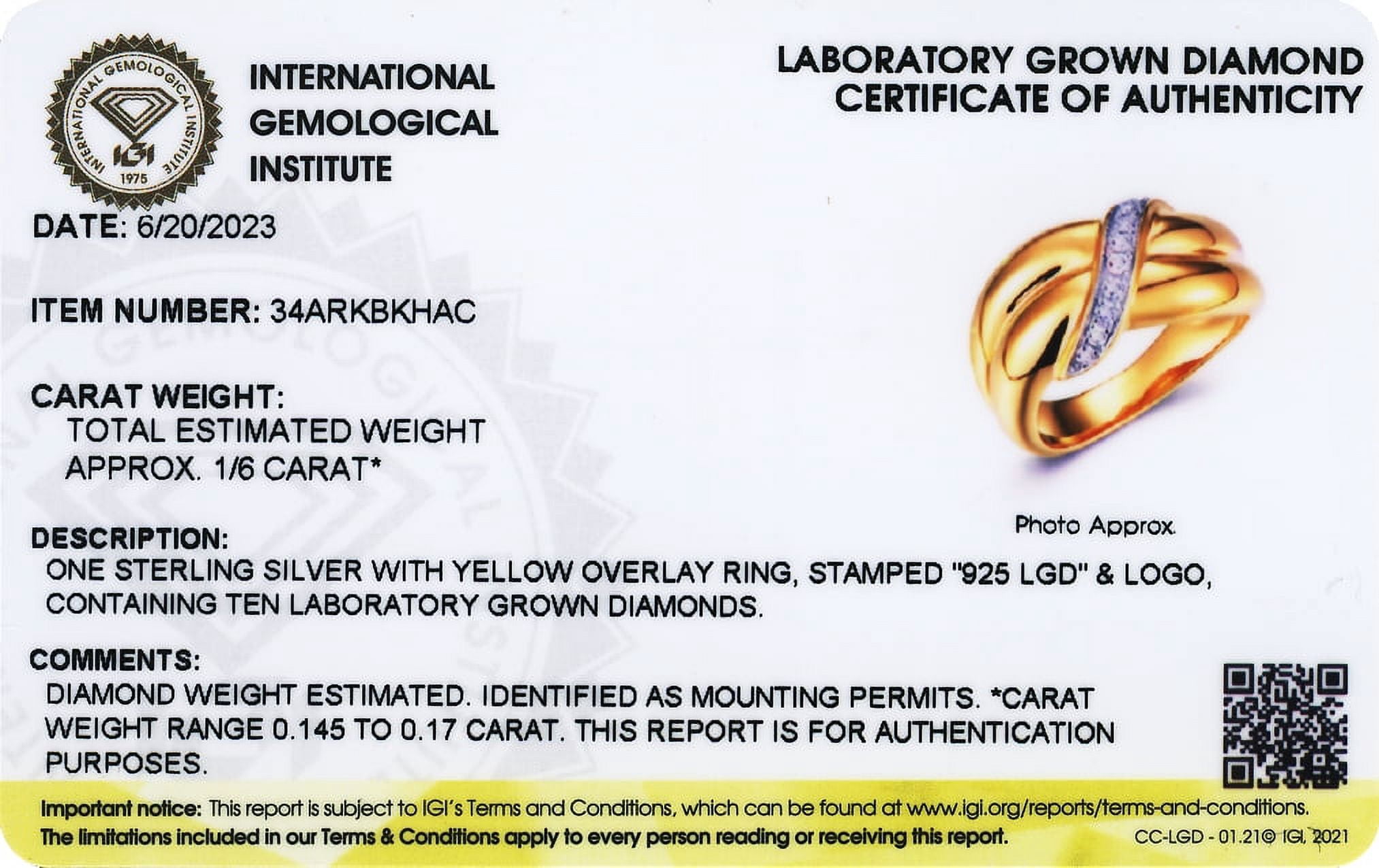 Forever Facets 18k Gold Plated Sterling Silver 1/6 CT TW Lab Grown Diamond Ring, Adult Female