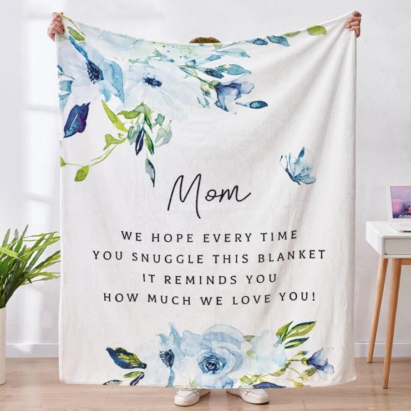 LHSHID Butterfly Floral Blanket for Mom White Super Soft Warm and Comfy Mom Birthday from Daughter Son I Love You Mom Blanket 30"x40"