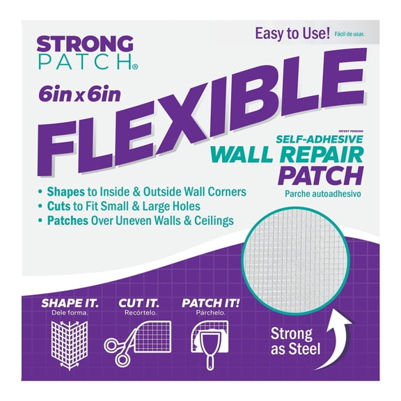 StrongPatch 6 in. x 6 in. Flexible Self-Adhesive Wall Repair Patch (3-Pack) – Versatile, Cut-to-Fit, Easy Application for Holes, Cracks, and Corners