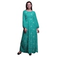 thumbnail image 1 of Bimba Robe Longue Décontractée d'Été en Mousseline de Soie Imprimé Feuilles de Pacanier pour Femmes - Petite, 1 of 5