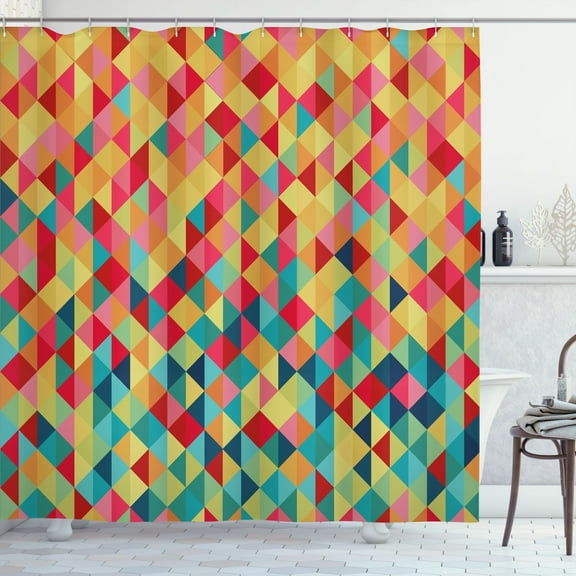 Ambesonne Tribal Shower Curtain, Triangles Fractal Aztec, 69"Wx84"L, Multicolor