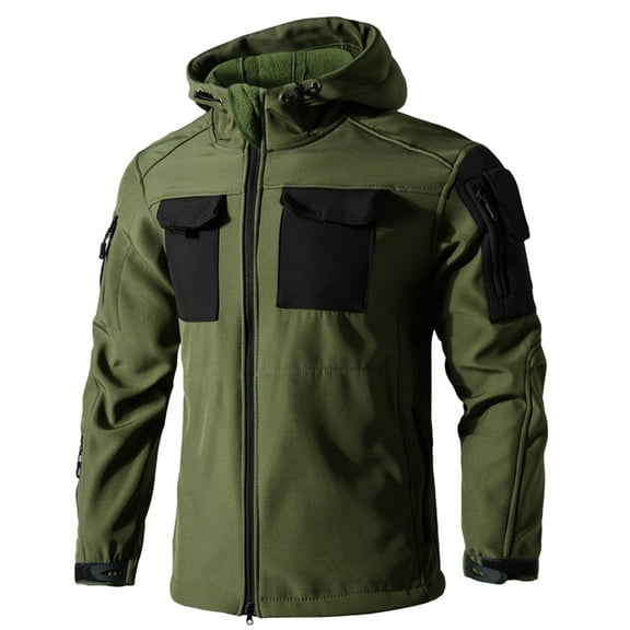 Men's Military Tactical Jackets Camouflage Softshell Fleece Fall Windbreaker Waterproof Outdoor Hooded Rain Coats for Rainy Days, Wet Weather and Outdoor Travel, Army Green, L
