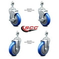 thumbnail image 2 of 5 Inch Blue Polyurethane Wheel Swivel 12mm Threaded Stem Caster Set 2 Brake, 2 of 2