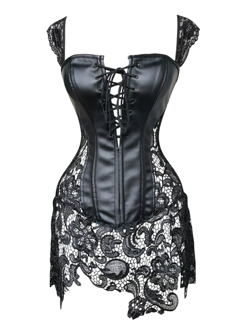 chinese dress ladies Gothic Faux Leather Corset with Straps and Metal Accents main image 1