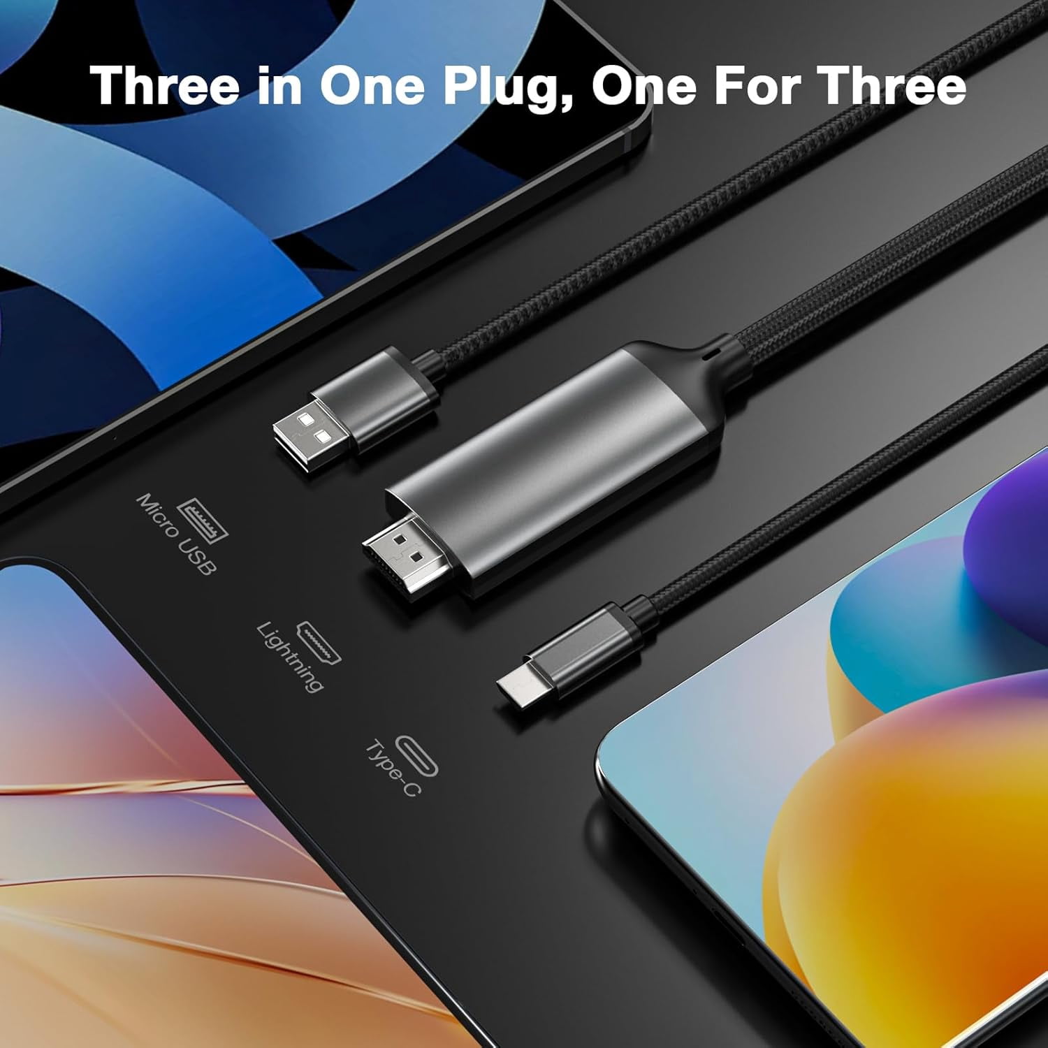 Unbranded 3 in 1 Phone HDMI Cable, Lighting HDMI Cable, Phone to Projector Adapter