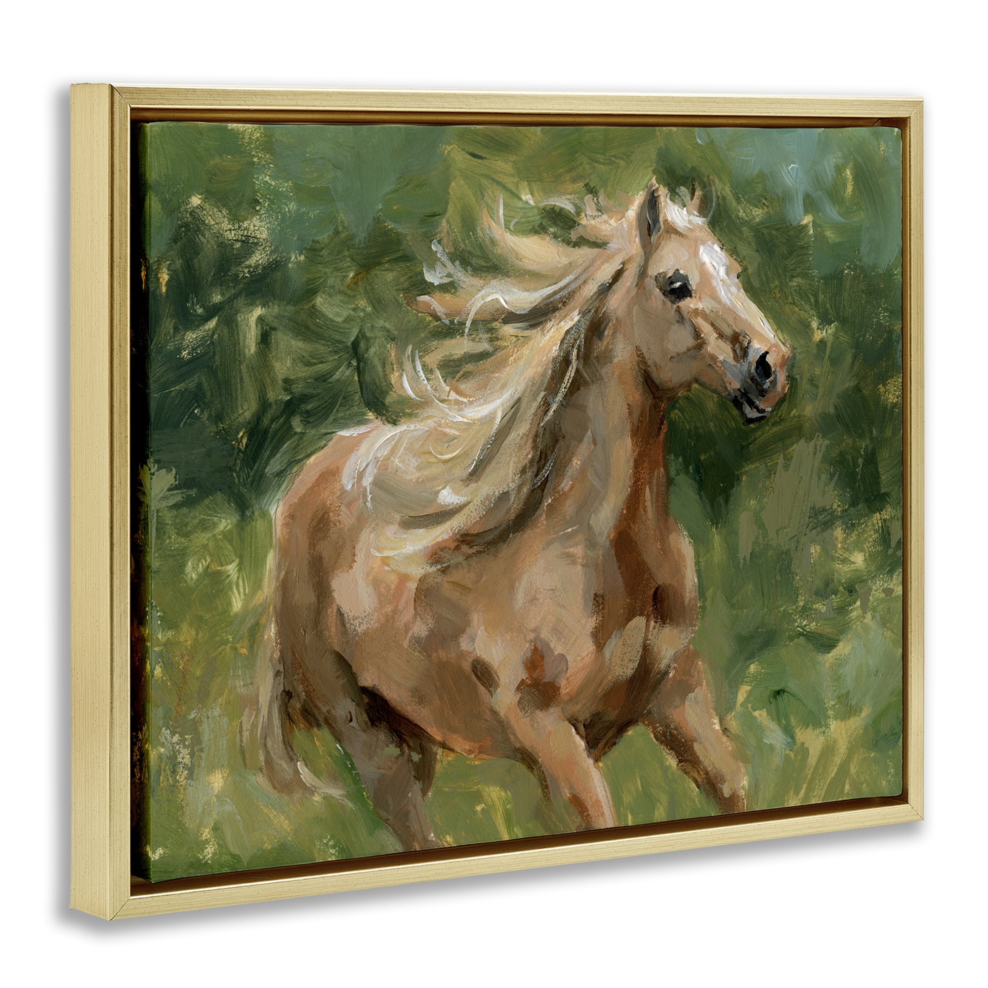 Stupell Industries Dashing Horse in Nature Animals Painting Gold Floater Framed Canvas Art Print Wall Art, 31 x 25