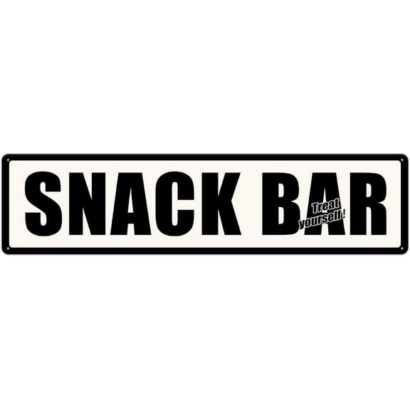 Snack Bar Treat Yourself Metal Tin Sign Vintage Art Poster Plaque Snack Bar Pub Cafe Kitchen Home Wall Decor Novelty Gift 4"x16" Retro Street Signs Decorations (Black & White)