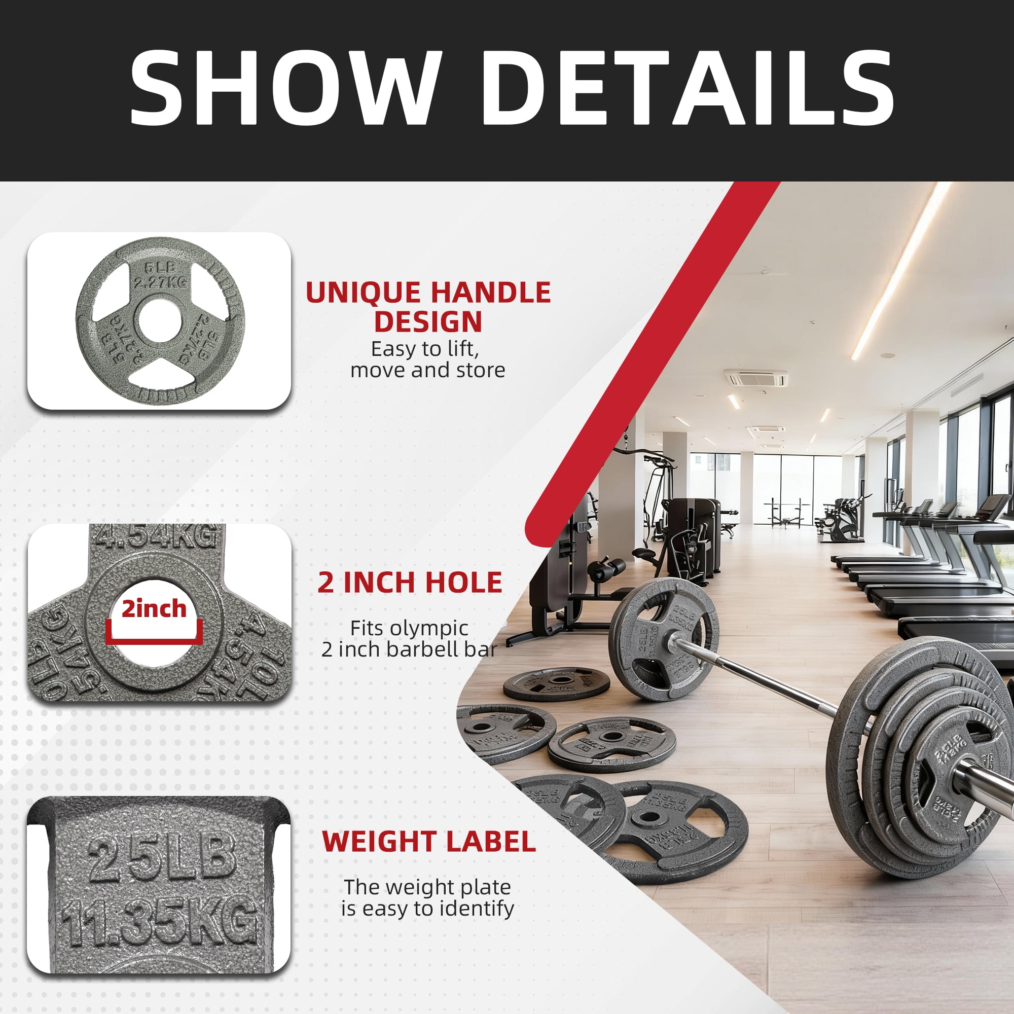 FlexWave Cast Iron Barbell Set, 50-170 LBS Weight Plates with 6FT or 7FT Barbell, 1-Inch & 2-Inch Options, Multiple Package