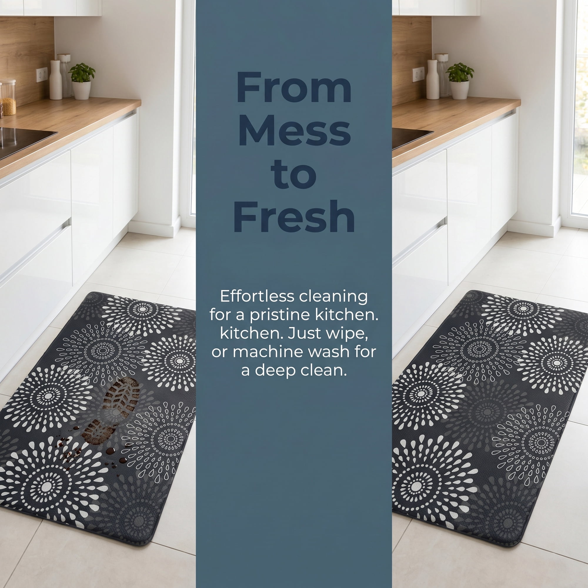 Unique Bargains Cushioned Waterproof Non-Slip Standing Mat Black 30" x 17"