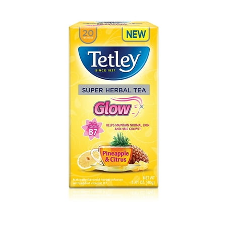 (2 Pack) Tetley, Super Herbal Tea, Pineapple and Citrus with Vitamin B7, Tea Bags, 20
