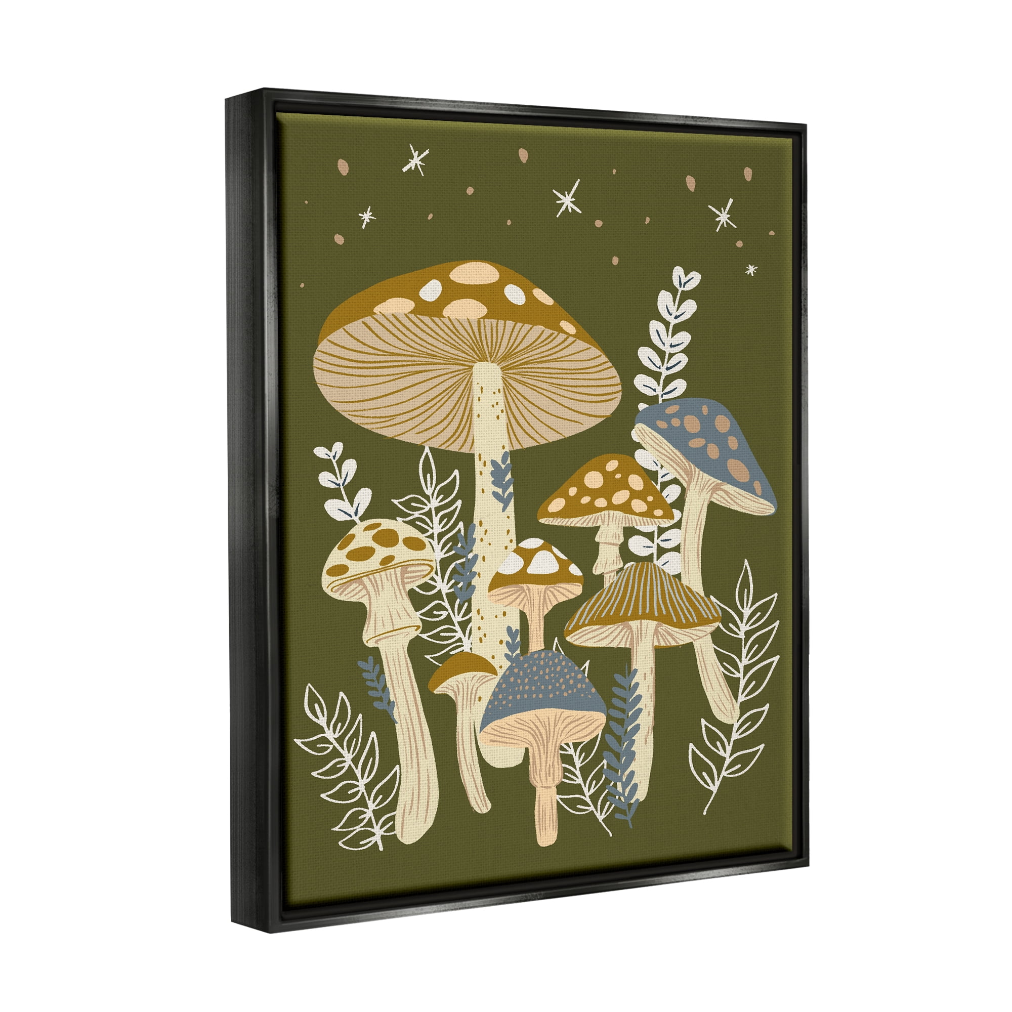 Stupell Industries Cottage Mushrooms Whimsical Nature Botanical & Floral Painting Black Floater Framed Art Print Wall Art