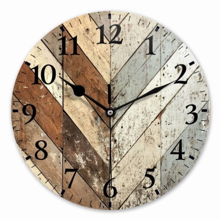 10 Inch Wall Clock Battery Operated Square Clock for Office, Kitchen, Outdoor, Living Room, Rustic Herringbone Wood Planks