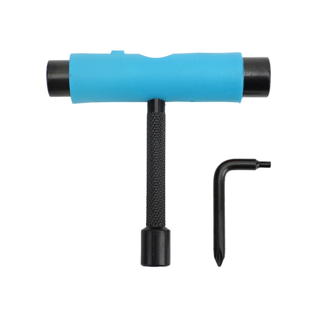 Herramienta deslizante para placa en forma de T y L de color azul para reparación de tablas Llave de mantenimiento de patinetas de 3 orificios