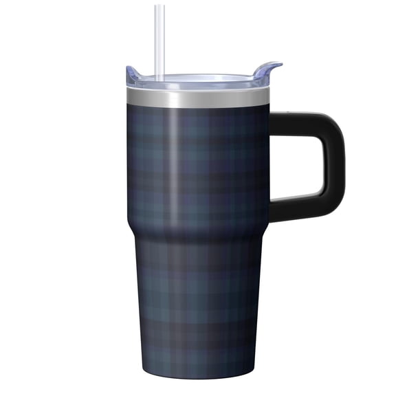 20oz Stainless Steel Insulated Tumbler with Handle and Straw, Geometric Texture Double Wall Travel Mug Leak-Proof Lid