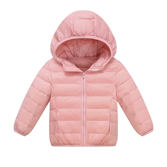 Fnooota Girls Puffer Jackets Size 5 T, Hooded Outdoor Long Sleeve Warm Winter Outerwear with Pockets Pink
