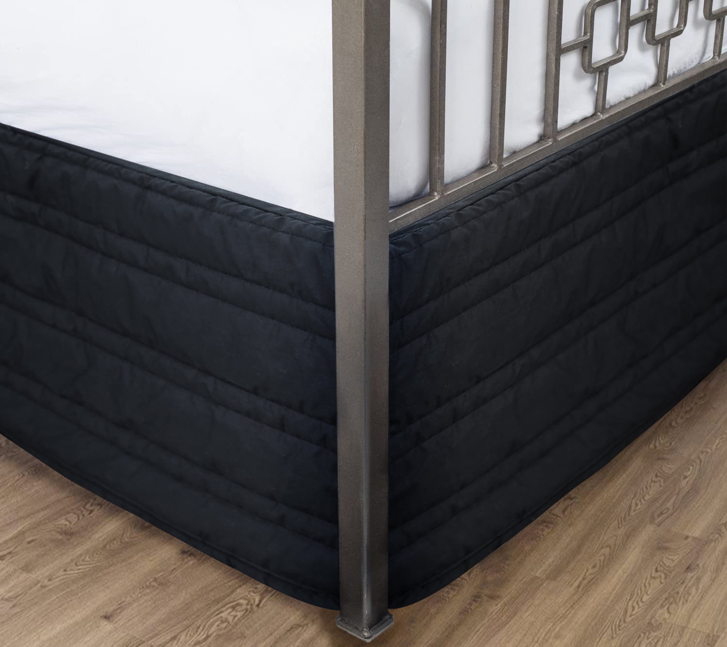 Marquess Tailored Bed Skirt King Size with Spilt Corner 14 inch Drop,Cotton Blended Quilted Bed Skirt Black Color