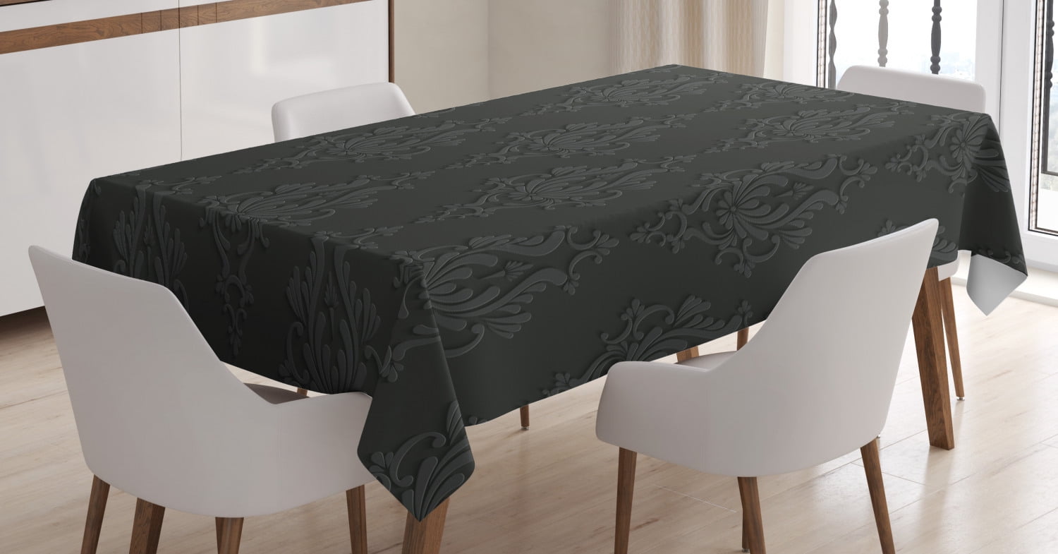 Dark Grey Tablecloth, Antique Damask Pattern in 3D Style Classic Old ...