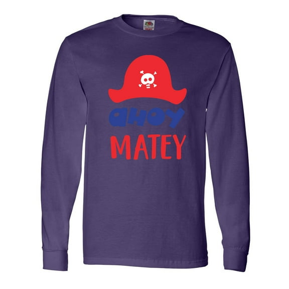 Inktastic Ahoy Matey, Pirate Hat, Skull and Bones - Red Blue Long Sleeve T-Shirt