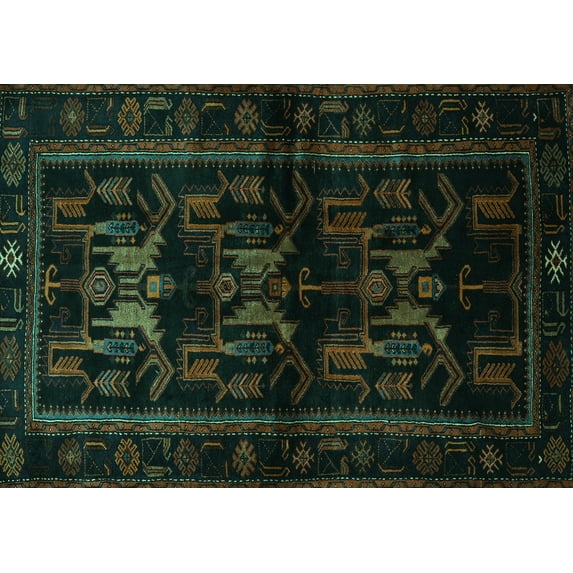 Ahgly Company Machine Washable Indoor Rectangle Animal Turquoise Blue Traditional Area Rugs, 2' x 4'
