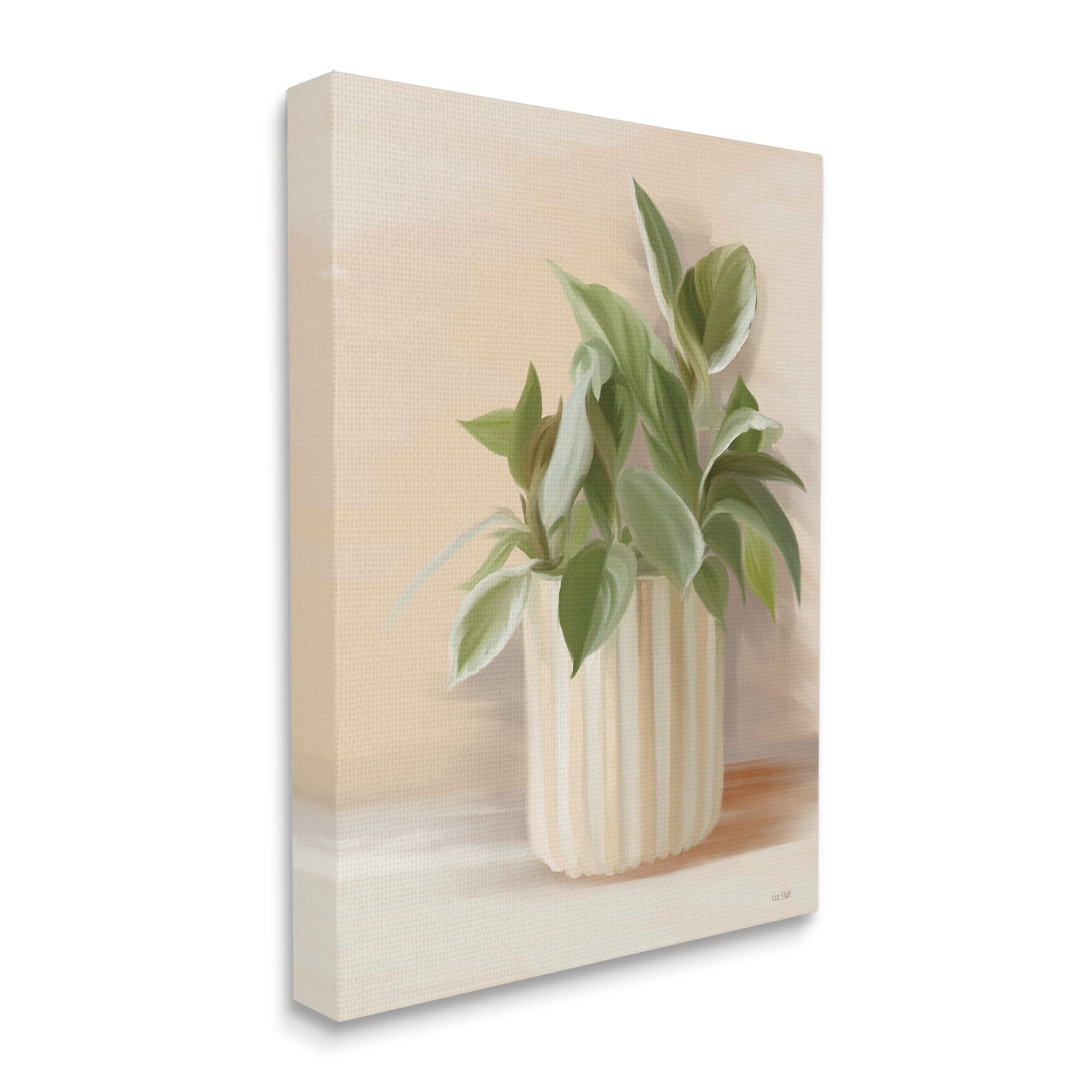 Stupell Industries Plant in Striped Pottery Botanical & Floral Painting Gallery Wrapped Canvas Art Print Wall Art, 30 x 40