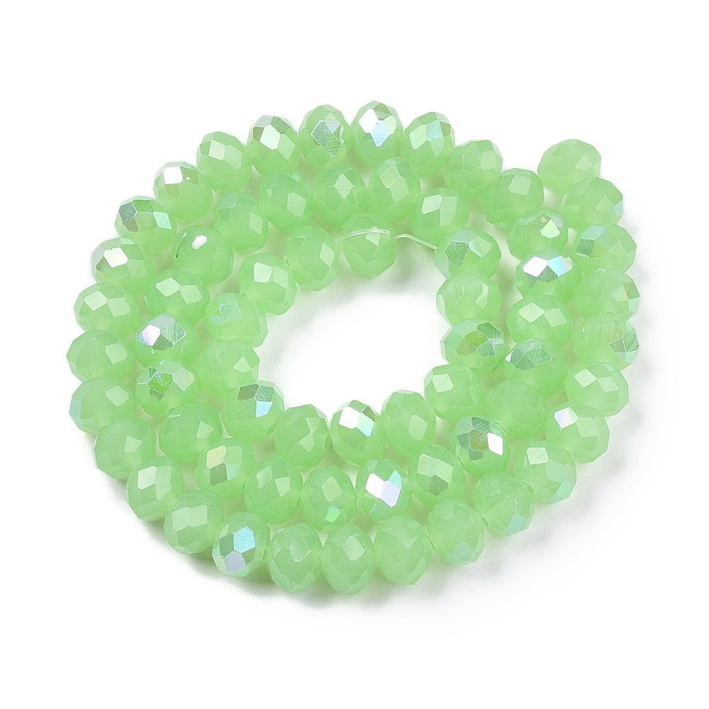 Electroplate Glass Beads Strands Imitation Jade Beads Half Plated Rainbow Plated Faceted Rondelle Light Green 8x6mm Hole: 1mm 64~65pcs/strand 40~41cm