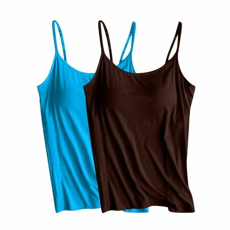 iHengLiXing Clearance 2025 Plus Size Tank Tops for Women Dressy Casual Womens 2pc Solid Color Adjustable Slim Camisole Tank Top Without Steel Ring Underwear Yoga Sports Tank Blue XXXXL