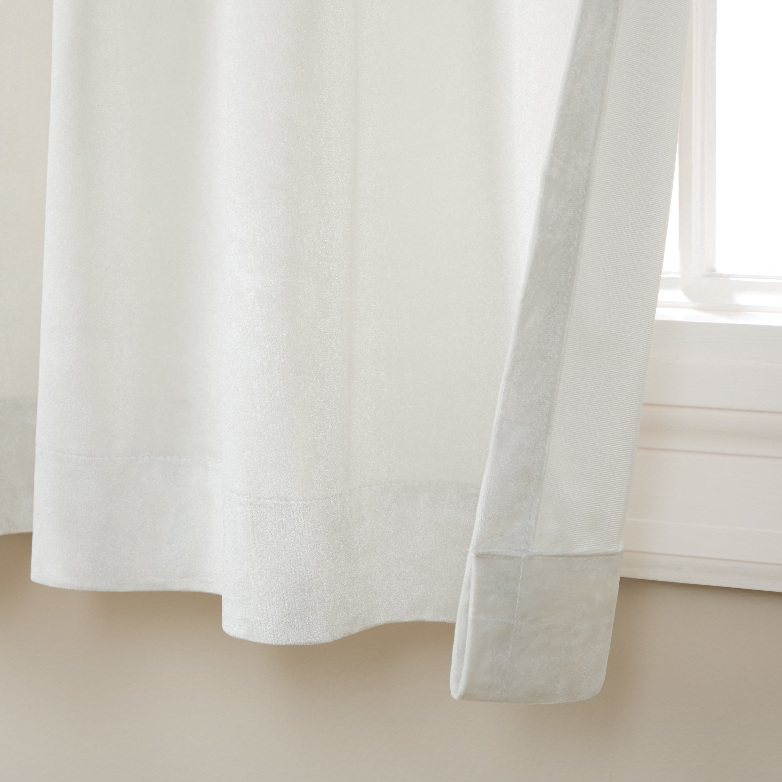 TOWN & COUNTRY LUXE Velour Solid Heavyweight Indoor Curtains, Light Filtering Opacity, Triple Pinch Pleat Top, Plush Velvet, 2-Pack Set, 27"x84", Winter White
