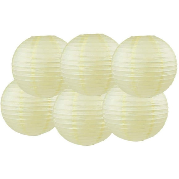 Lot de 6 Lanternes Rondes en Papier Lampe Décoration de Mariage Anniversaire (Ivoire/crème, 4 Pouces/10cm)