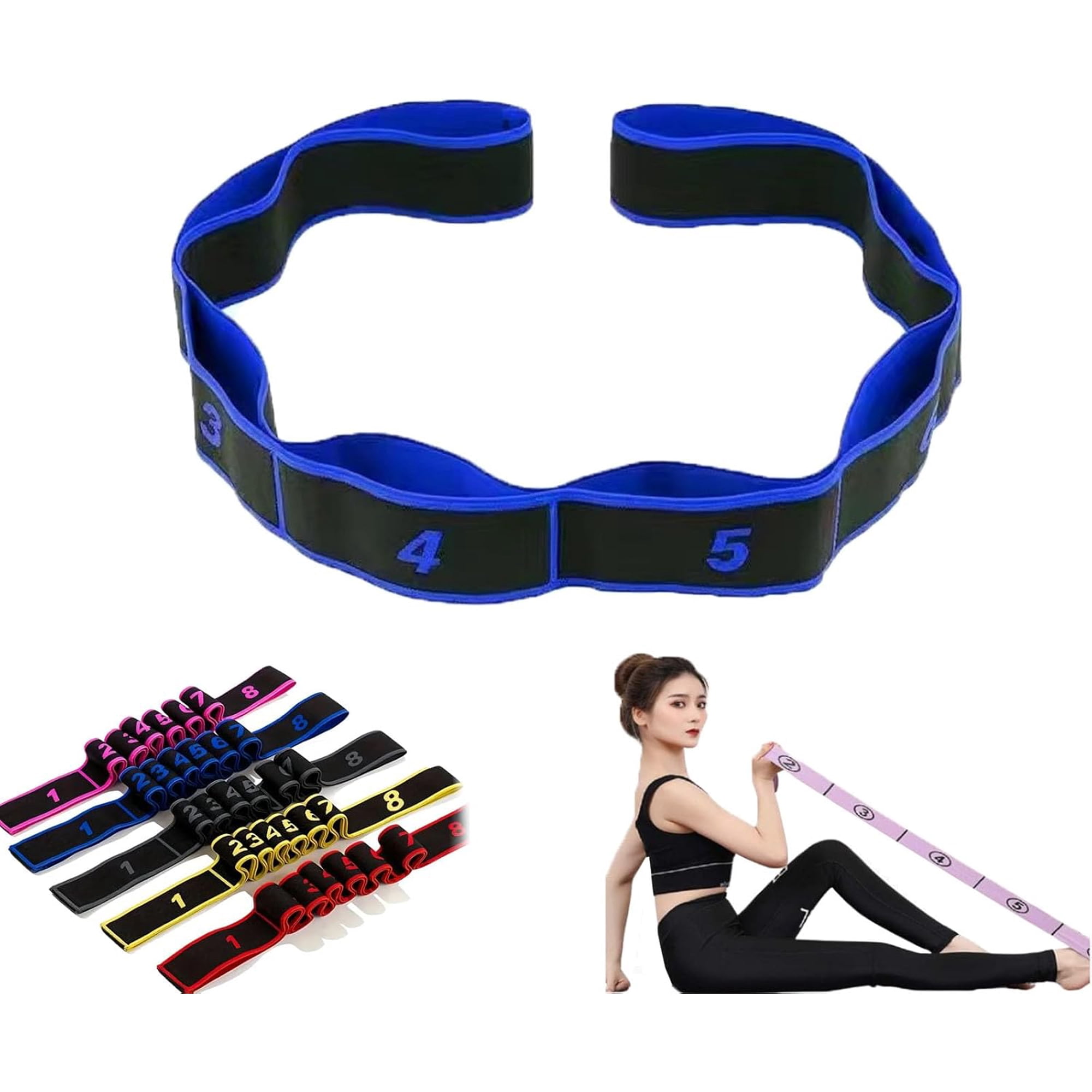 8 Segment Pilates Stretching Band,Numbered Resistance Band for Glutes,Fitness Resistanceband for Stretching and Yoga,Pull Rope Fitness Rope Training with Number,Tension for Physical Dance Pilates