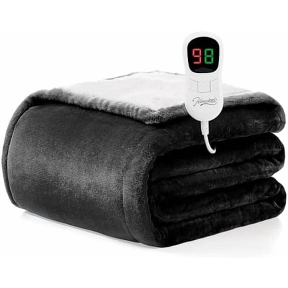 Heated Blanket Electric Throw - 50"x60" Heating Blanket Throw 1/2/4/6/8 Hours Auto-Off 10 Heat Level Over-Heat Protection Flannel Sherpa ETL Certification