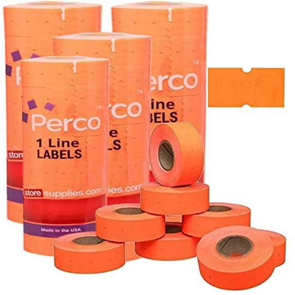 Perco 1 Line Fluorescent Red - 4 Sleeve, 32,000 Blank Pricing Labels for Perco 1 Line Price and Date Guns - Ink Roll