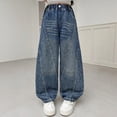 thumbnail image 2 of mgoYE Girls Baggy Jeans Size 10-12 Girls Cute Wide Leg Flared Jeans Kids Oversized Elastic Waist Paper Bag Pants with Pockets Ripped Jeans for Girls(Dark Blue,8-9 Years), 2 of 5
