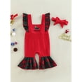 thumbnail image 2 of Gzhioc Baby Girl Boy Christmas Jumpsuit, Plaid Patchwork Square Neck Bell-Bottomed Rompers with Headband for Toddlers, 3-24 Months, 2 of 9