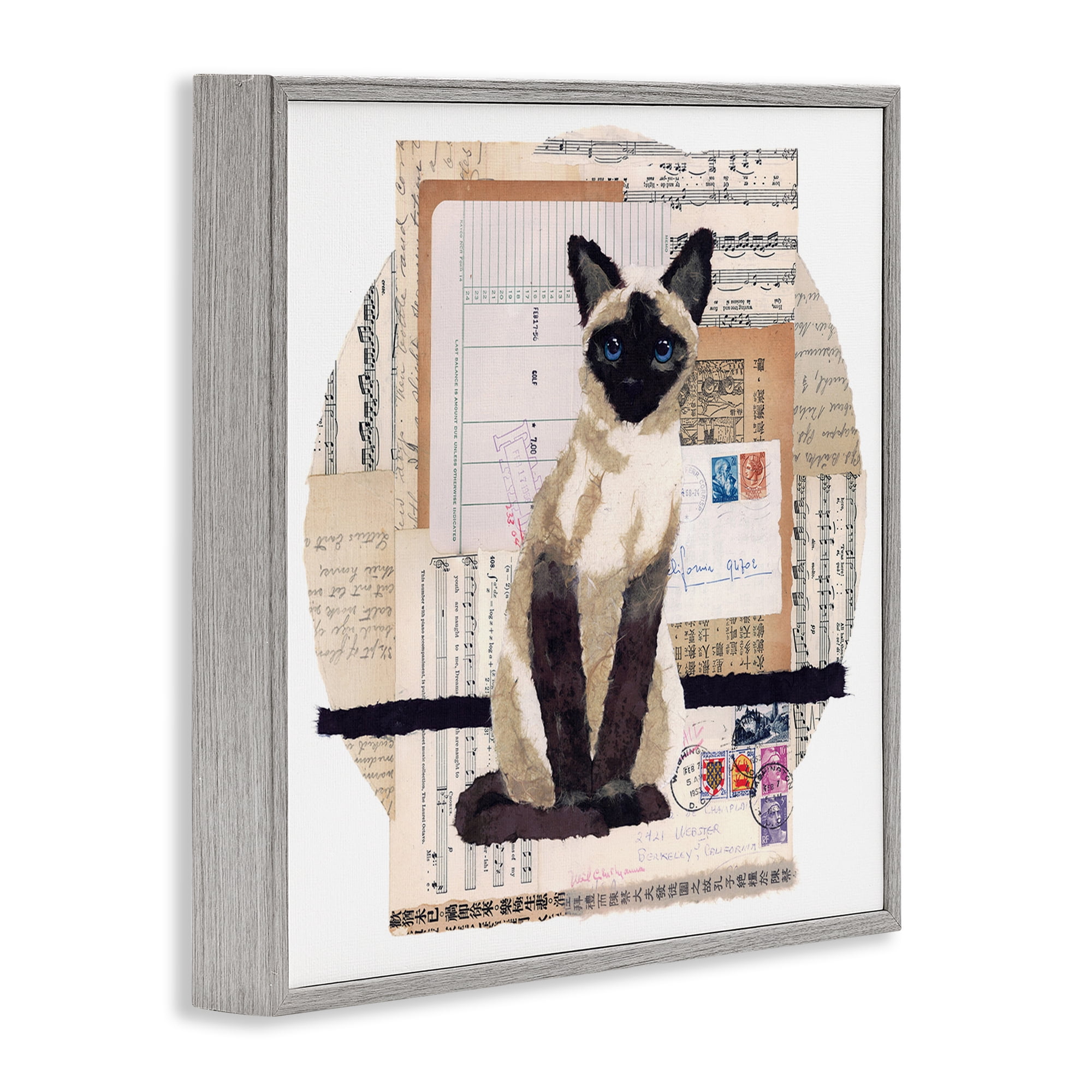 Stupell Industries Siamese Cat Collage Animals & Insects Painting Gray Framed Art Print Wall Art, 24 x 24