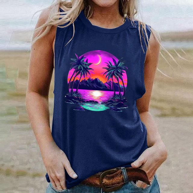lSLJS Blouse Sans Manches Imprimée Mode Décontractée pour Femmes, Col Rond, Pull-Over Slim, Débardeurs pour Femmes