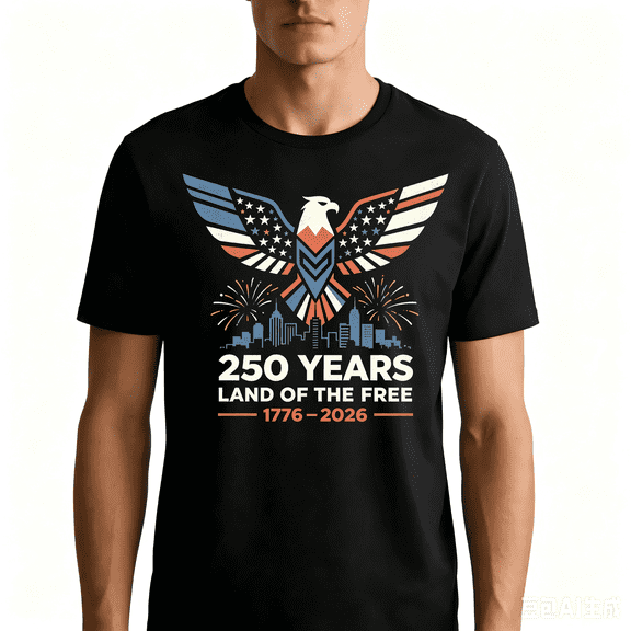 American 250th Anniversary 250 Years Land of the Free 100% Cotton Unisex Alpha T-Shirt US, X-Large, Regular Black
