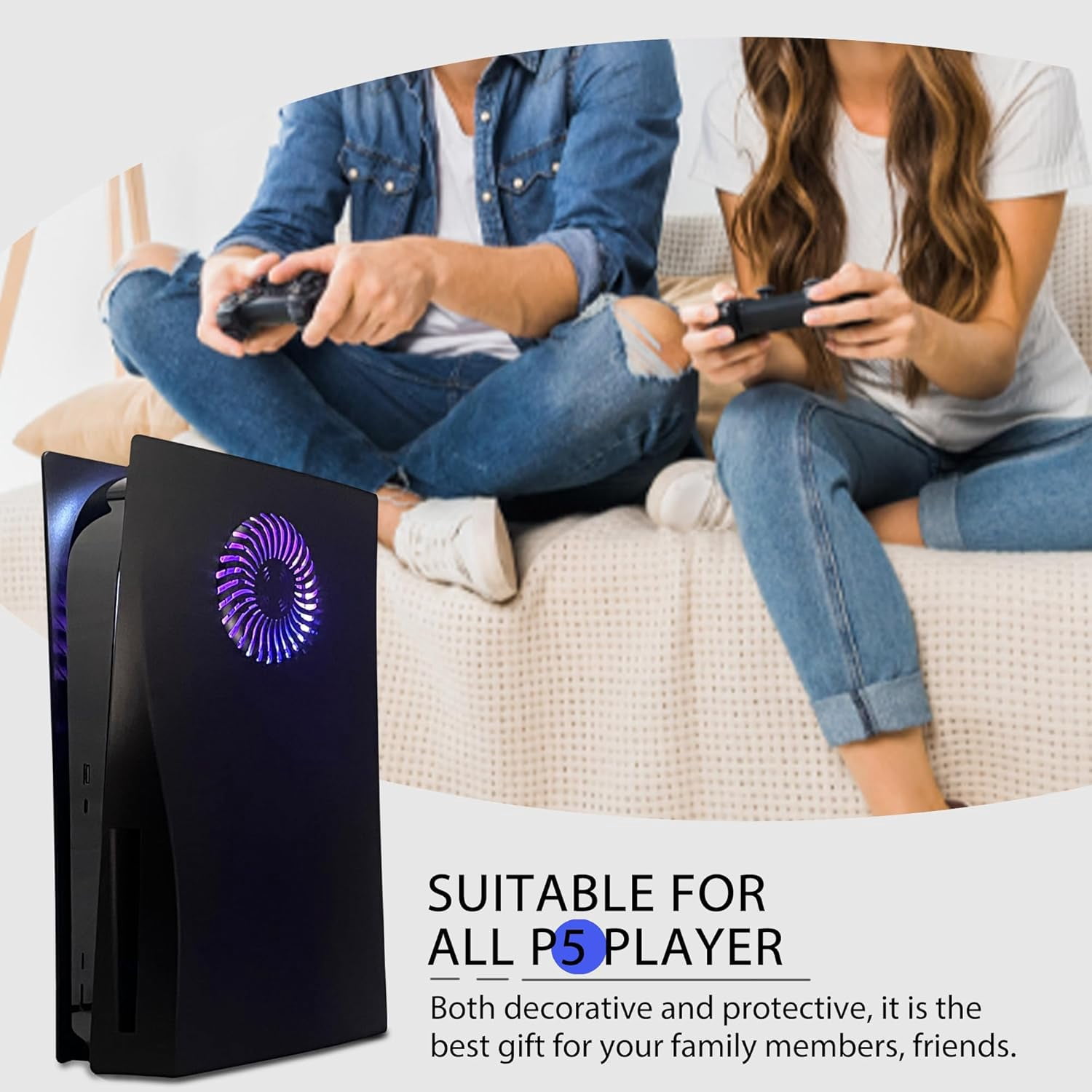 Faceplate with RGB Light Strip for PS5 and Dust Filter for Cooling Vents Uberwith 400+ Effects LED Light Ring Console Cover for Disc Edition DIY Decoration Kit Accessories Black