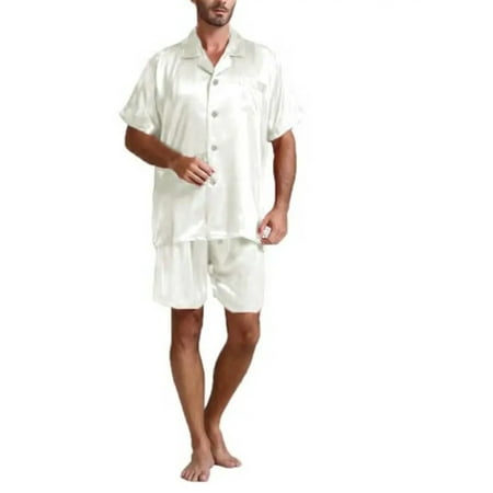 

Men Summer Pajamas Set Solid Color Button Top Short Pants Sleepwear Suit