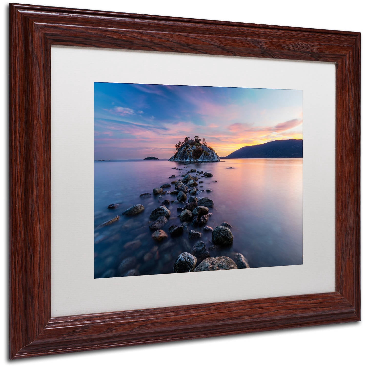 Trademark Fine Art 'Whytecliff Sunset' Canvas Art by Pierre Leclerc, White Matte, Wood Frame