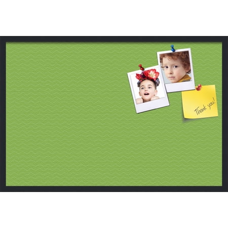 PinPix ArtToFrames 34x22 Custom Cork Bulletin Board Green Chevron Poster Board Has a Fabric Style Canvas Finish Framed in Satin Black (PinPix-518)