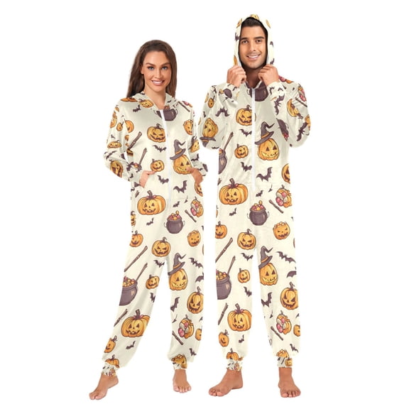 Adult Christmas Onesie Create A Halloween Themejack O Lanter Zipper One-Piece Pajamas Unisex with Pockets