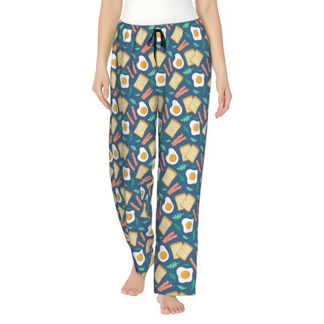 Fotbe Eggs Toast Bacon And Arugula Pantalones de Pijama para Mujer, Pantalones de Dormir, Pantalones Pj con Cordón y Bolsillos-Small