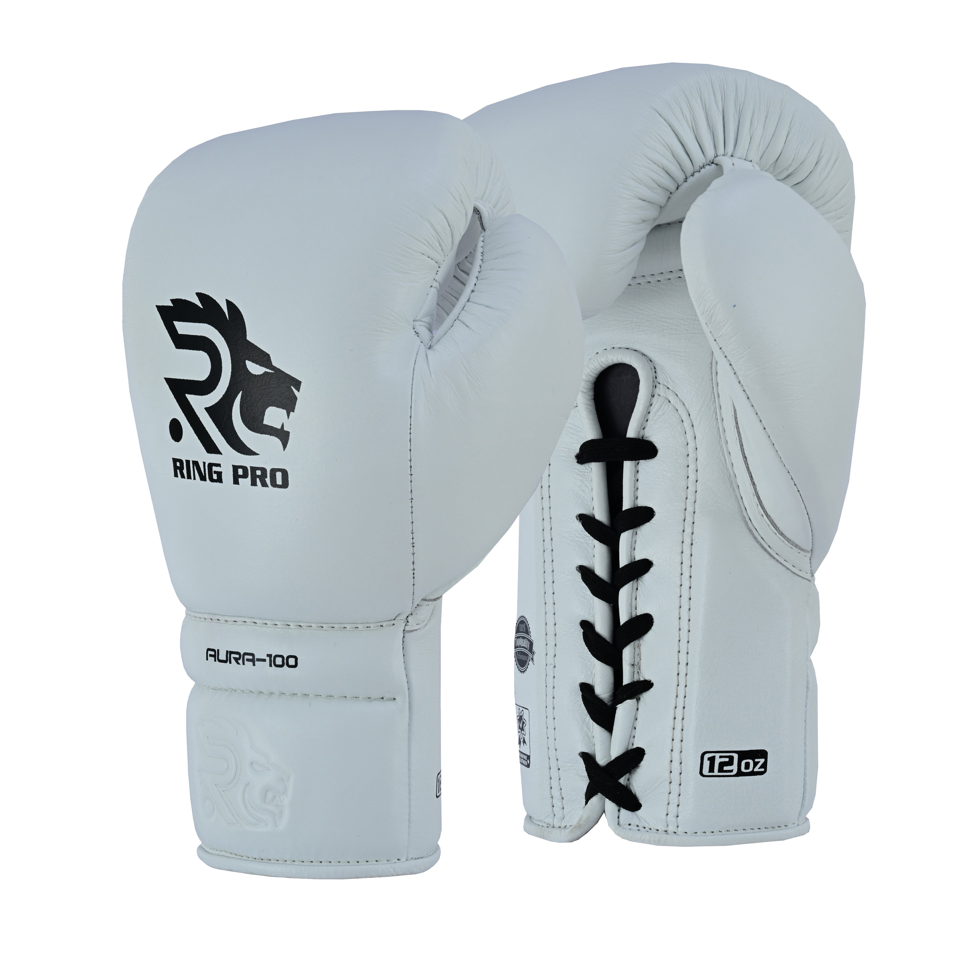 Ring Pro Sports Aura-100 Series Boxing Glove Made of Genuine Cowhide Leather for Boxing & MMA - White 16 oz