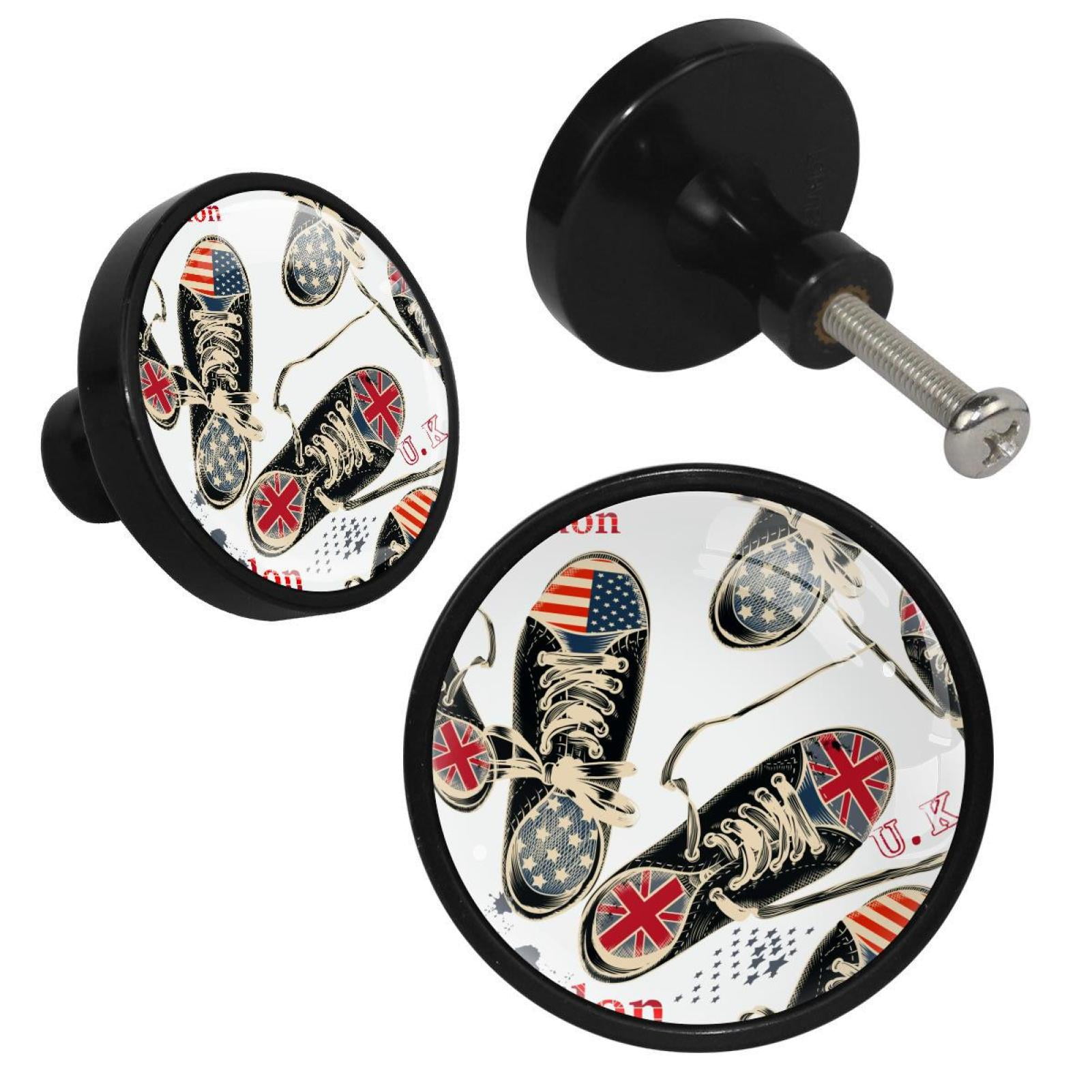 4 Pcs Sneaker Pattern Knobs for Kitchen Cabinet Cupboard Dresser Bookcase Drawer Pulls Handles Round Home Decor