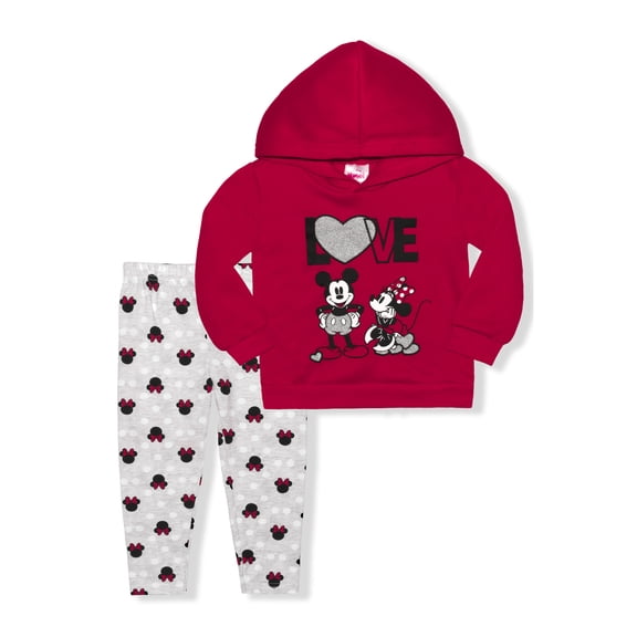 Minnie Mouse Baby Girl & Toddler Girl Valentine's Day Fleece Pullover Hooded Sweatshirt & Leggings, 2-Piece Outfit Set, Sizes 12M-4T