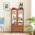 thumbnail image 4 of Miekor Furniture Lighted Glass Cabinet Glass Wine Cabinet Curio Display Cabinet with Adjustable Glass Shelves 2 Doors and 1 drawer Cabinet Bulb Included OAK 8824, 4 of 16