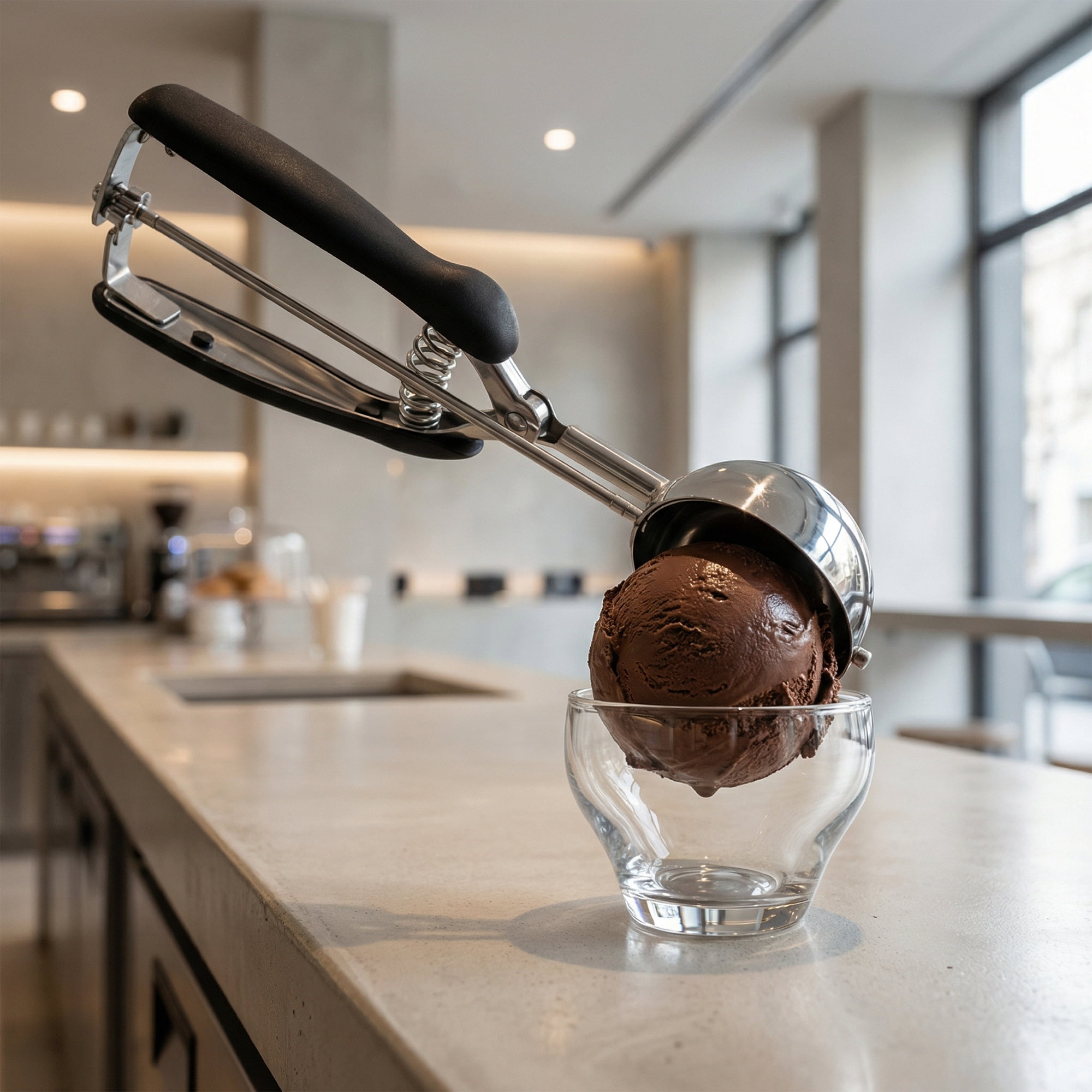 Unique Bargains Stainless Steel Ice Cream Scoop with Reinforced Handle Black 9.1in
